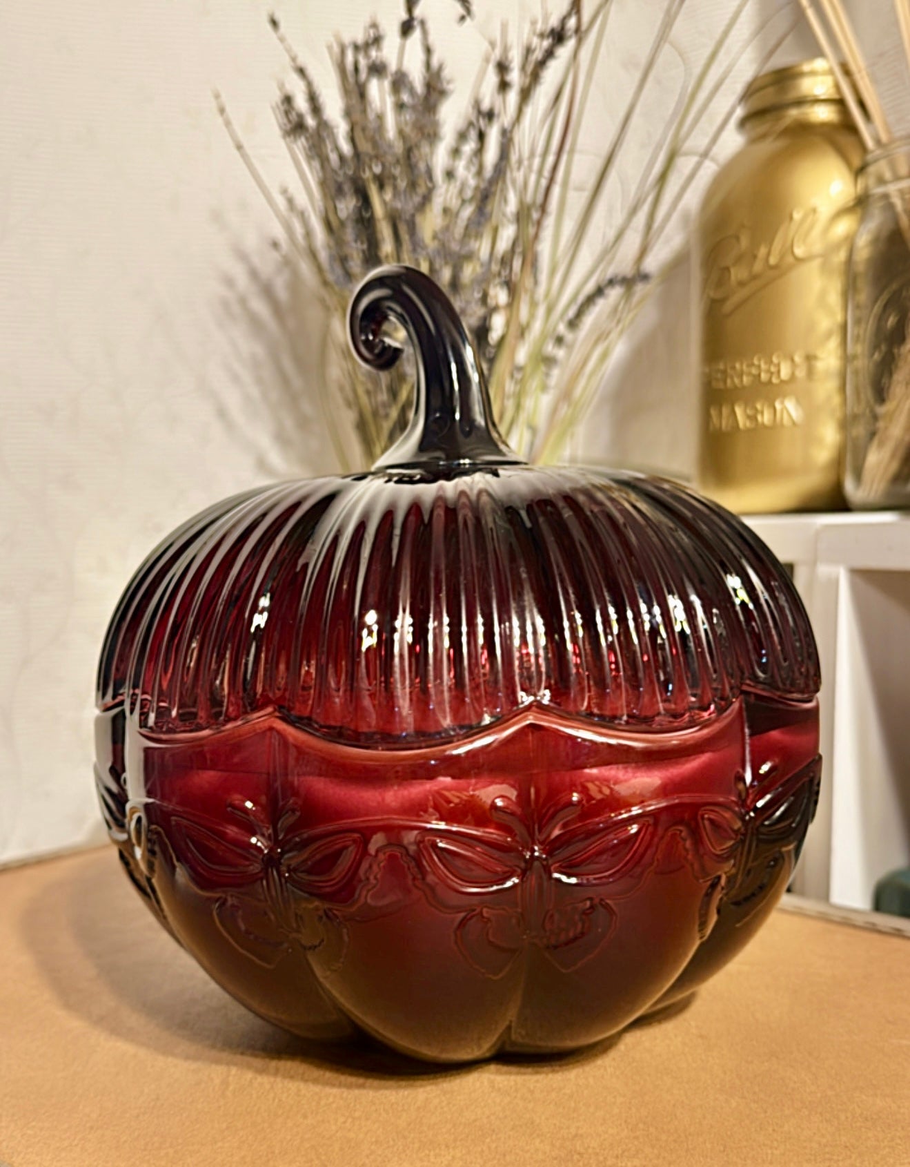 Large Burgundy Butterfly Pumpkin Custom Soy Wax Candle