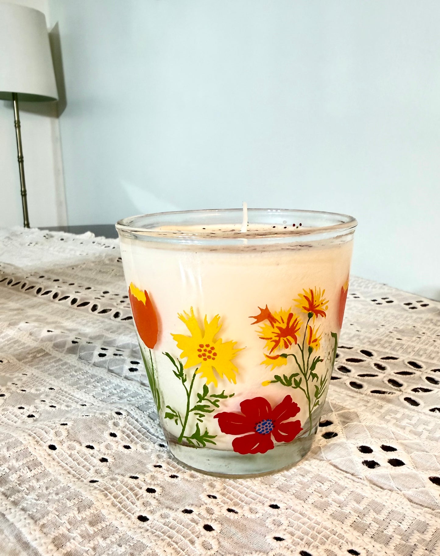 Bright Wildflowers: Retro Glass Strawberry Shortcake Soy Candle