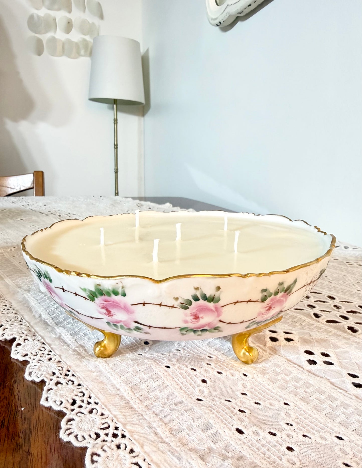 Vintage Romance: Footed Porcelain Orange Lavender Candle