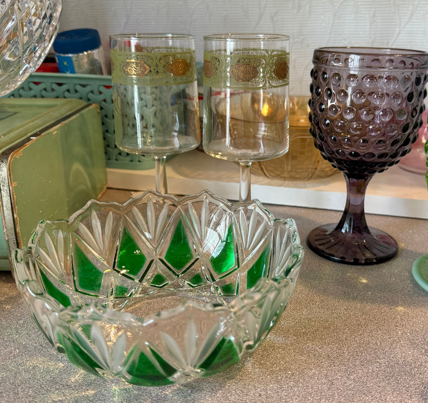 Green and Clear Geometric Bowl Candle