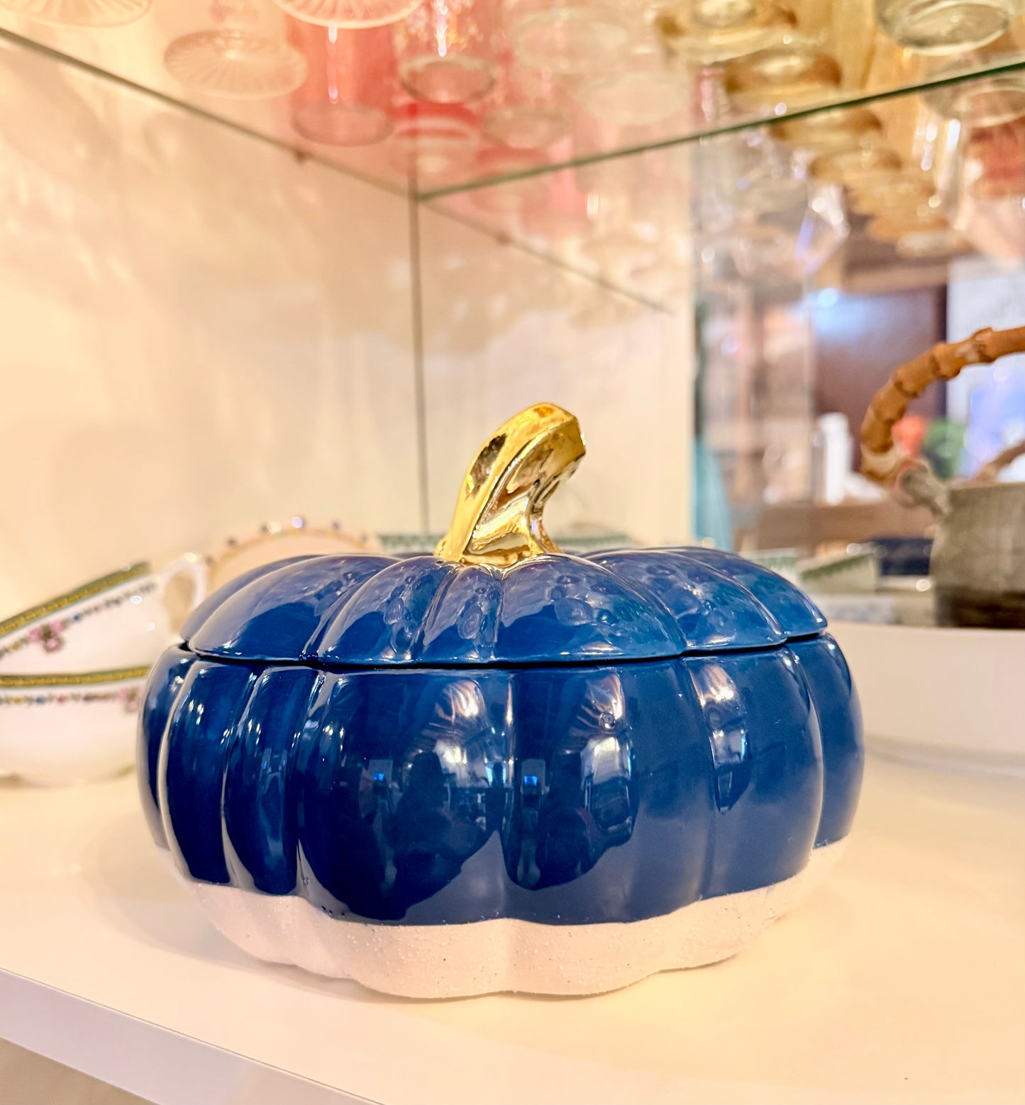 Deep Blue and White Pumpkin Canister Custom Candle