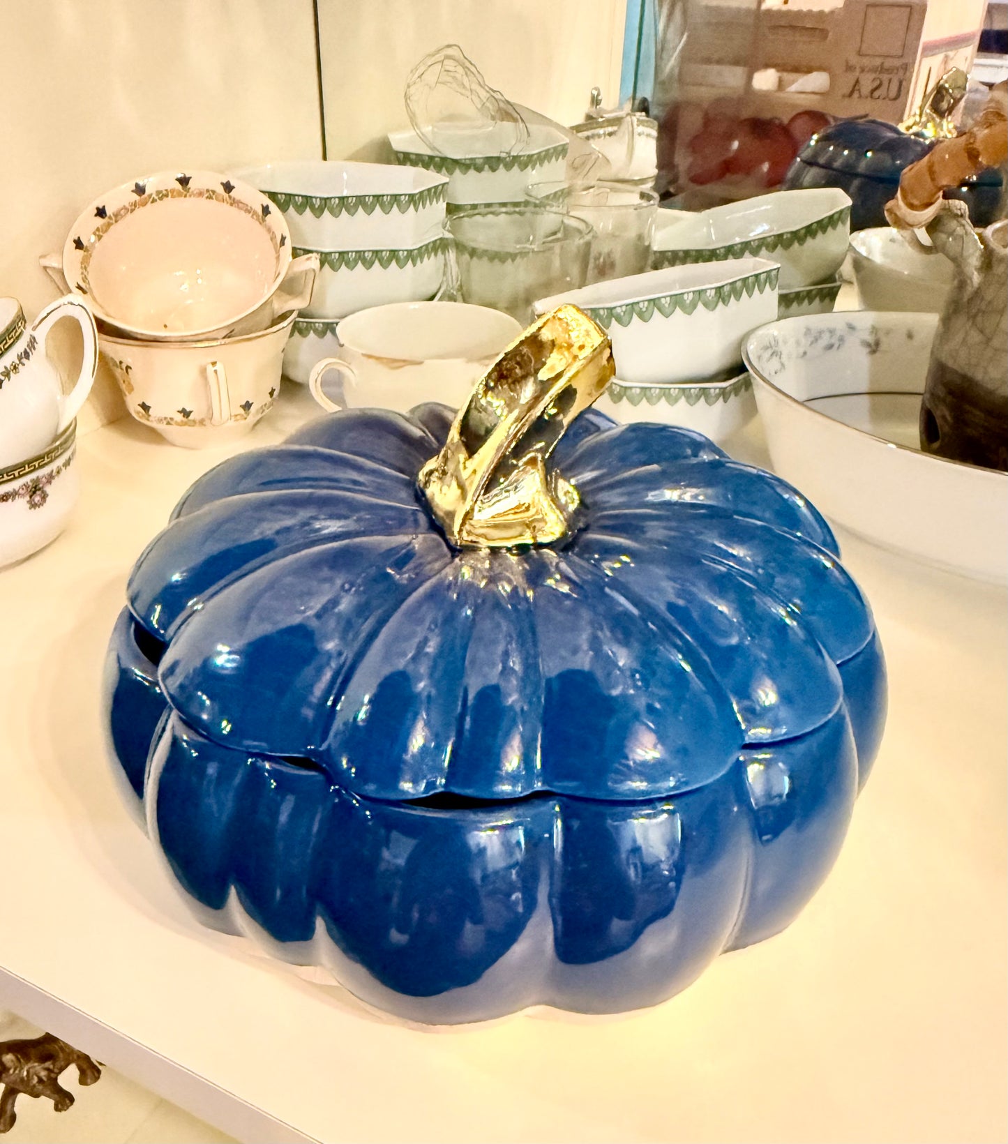 Deep Blue and White Pumpkin Canister Custom Candle