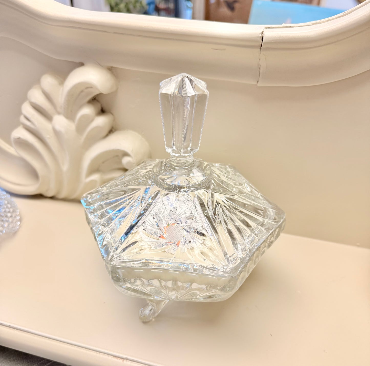Hexagonal Footed Covered Crystal Candy Dish Soy Wax Candle