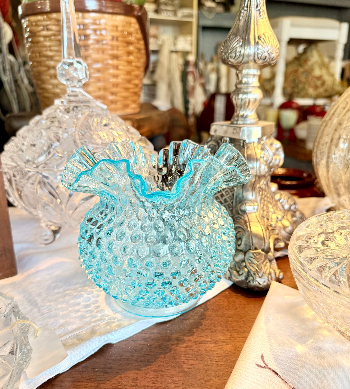 Vintage Hobnail Ruffle Top Vase