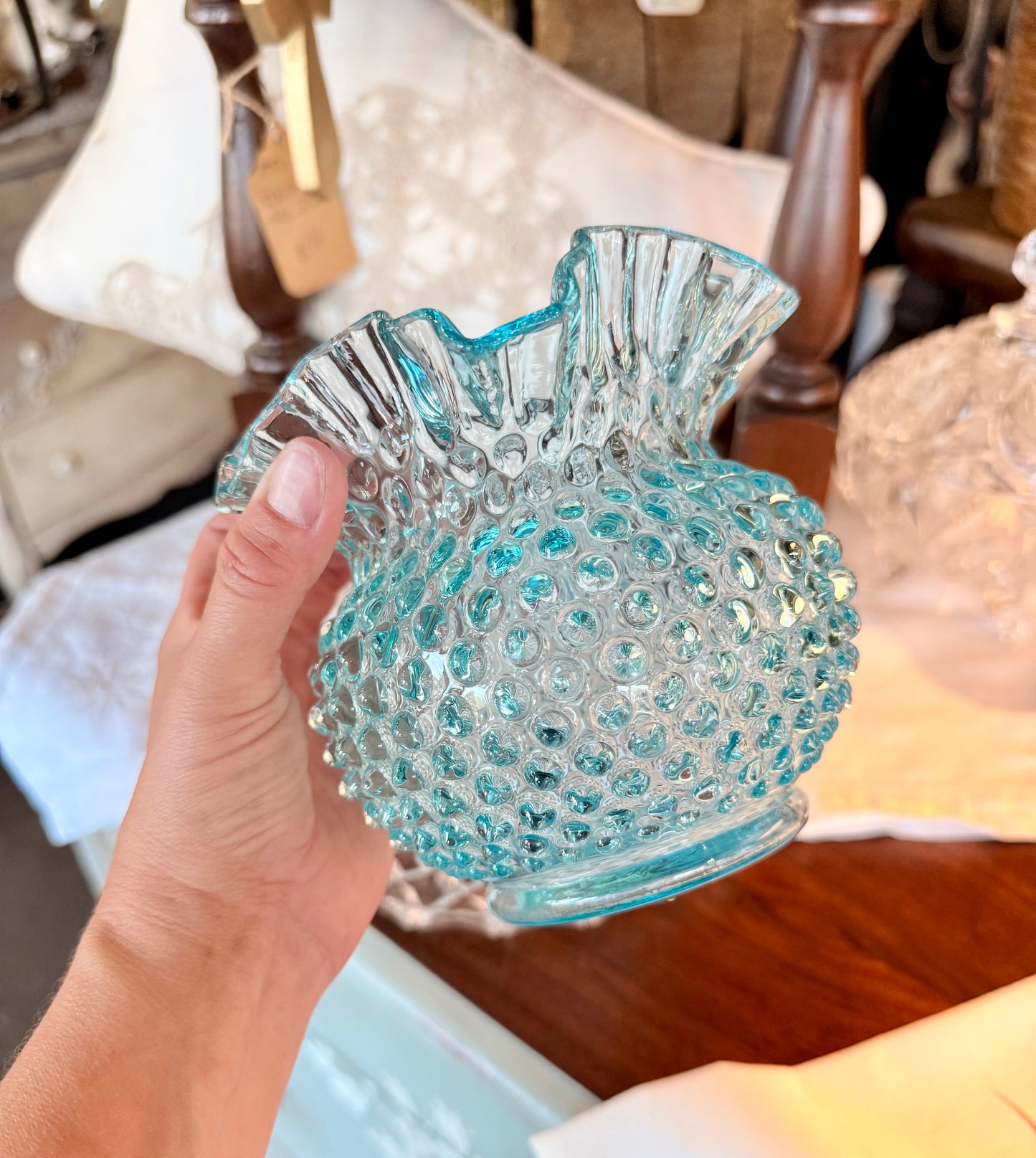 Vintage Hobnail Ruffle Top Vase