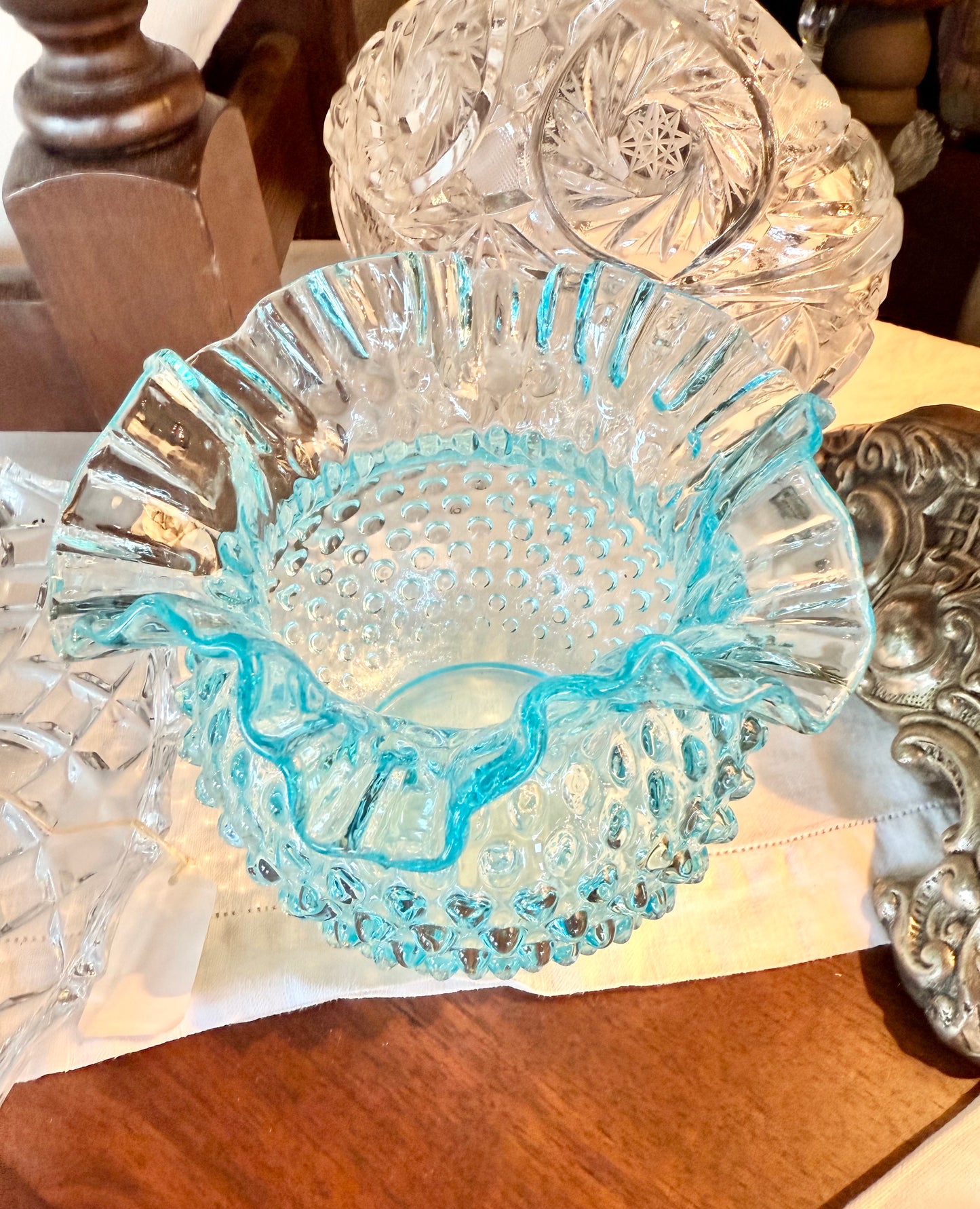 Vintage Hobnail Ruffle Top Vase