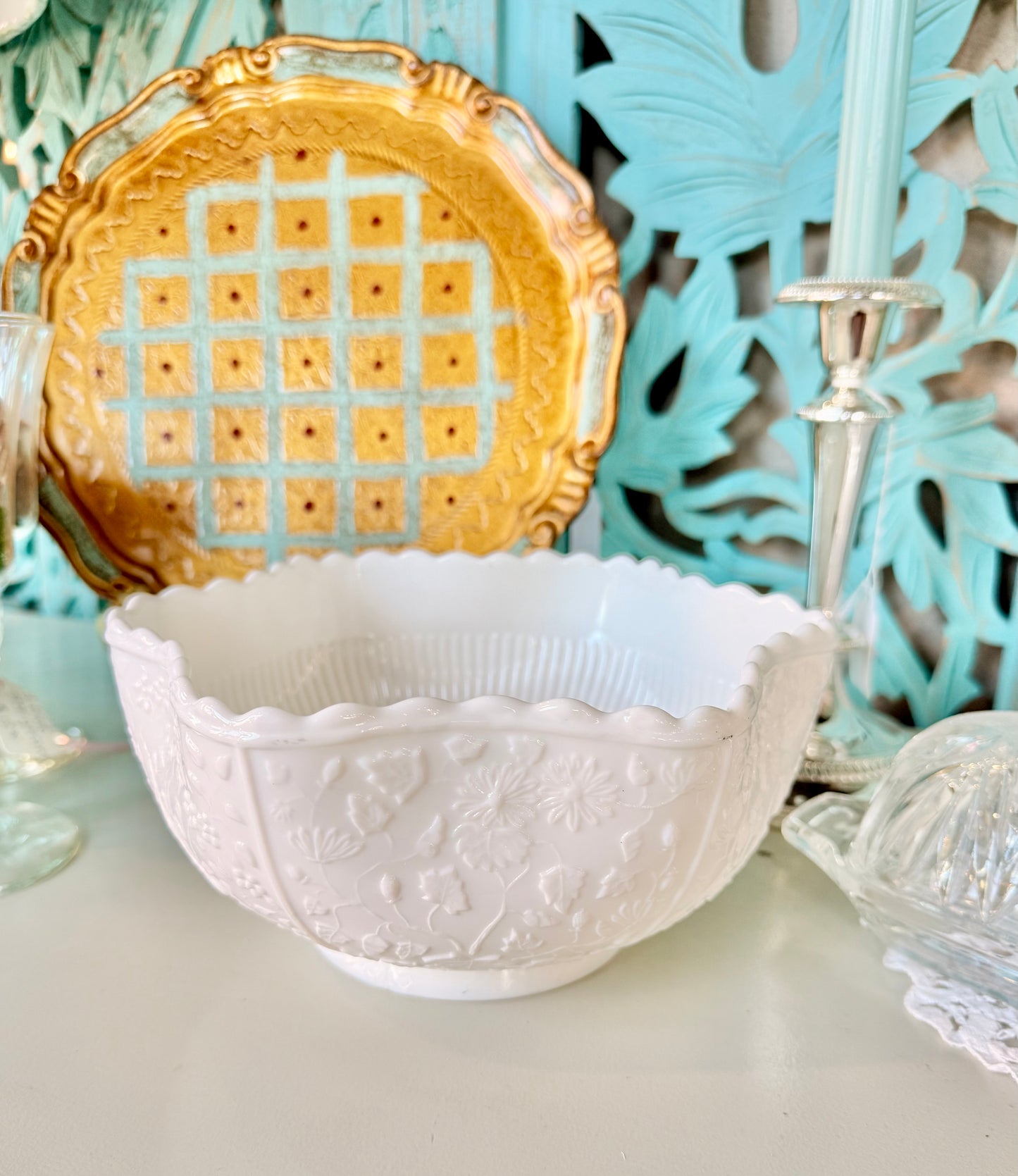 Tree of Life Milk Glass Bowl Custom Candle
