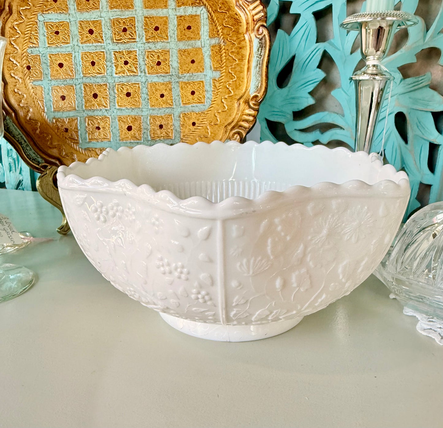 Tree of Life Milk Glass Bowl Custom Candle