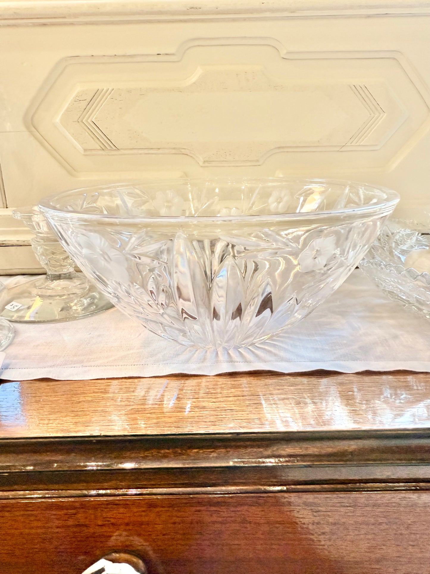 Vintage Etched Flower Crystal Bowl Custom Candle