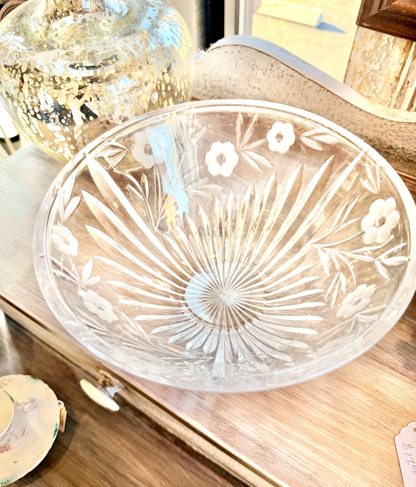 Vintage Etched Flower Crystal Bowl Custom Candle