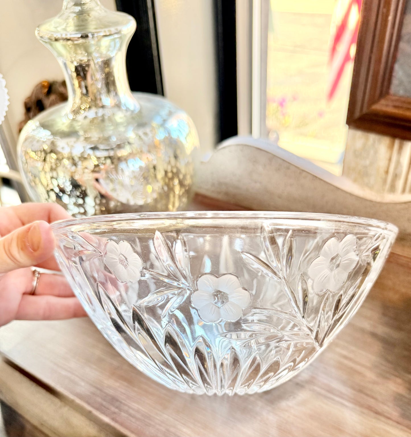 Vintage Etched Flower Crystal Bowl Custom Candle