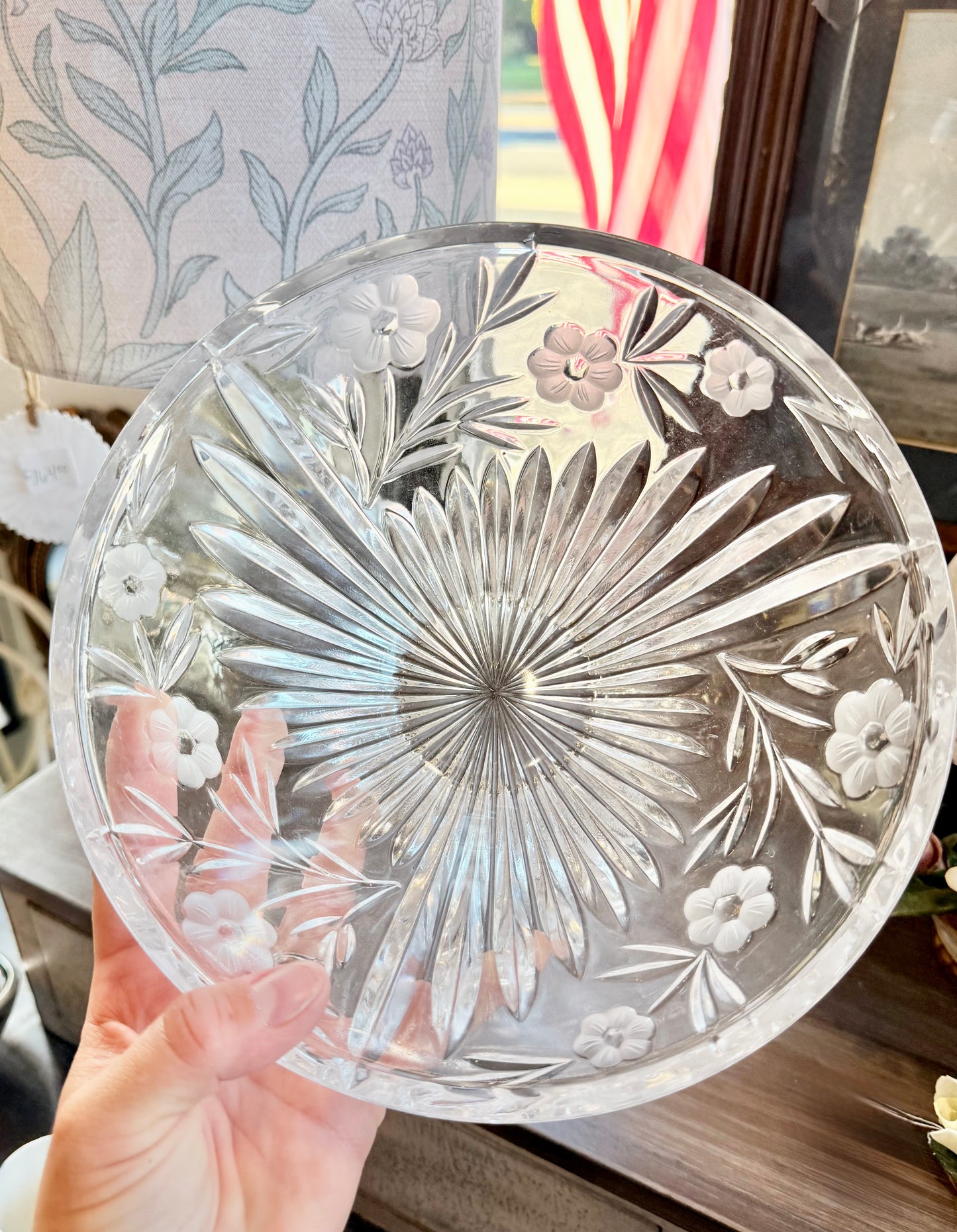 Vintage Etched Flower Crystal Bowl Custom Candle
