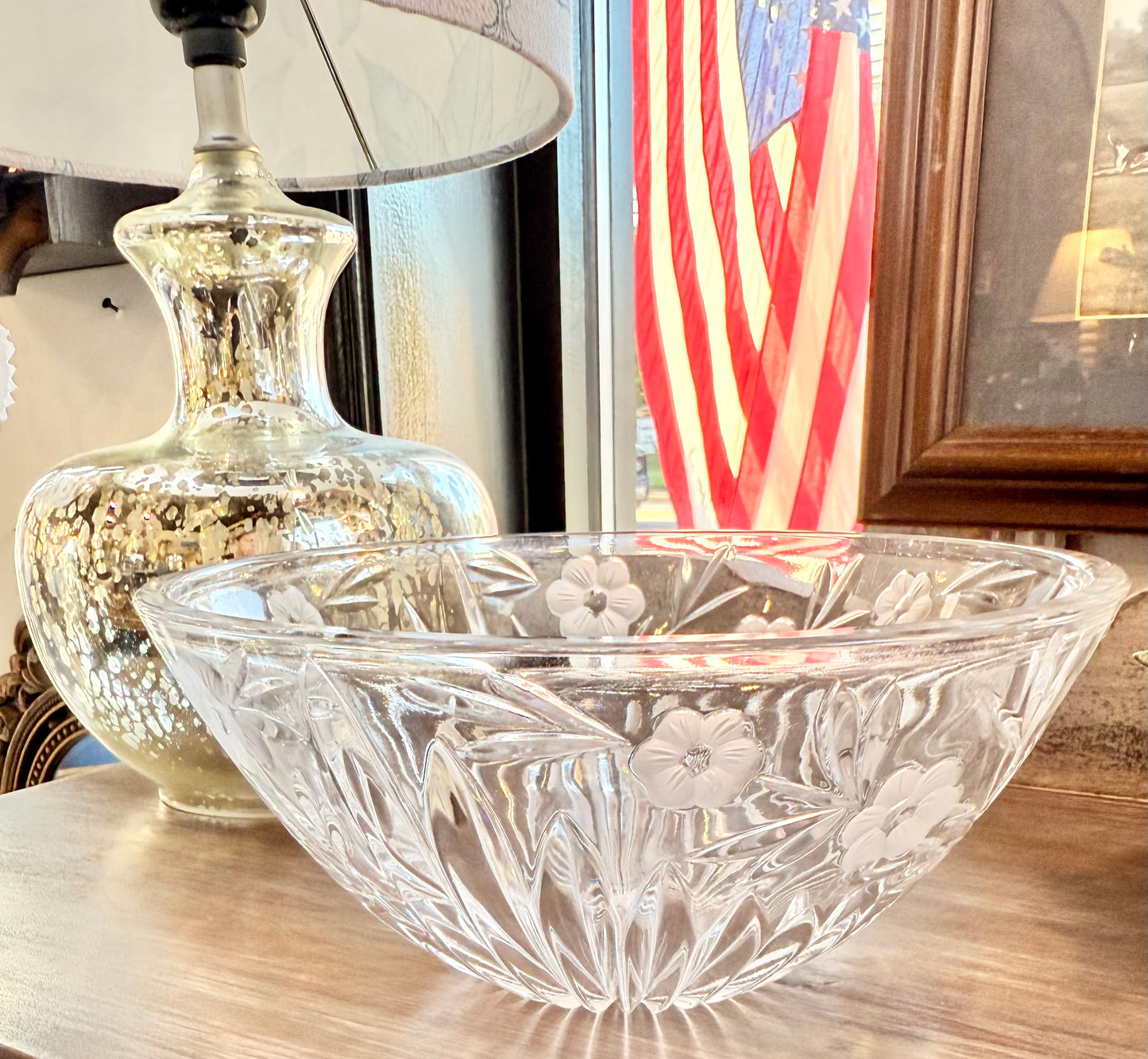 Vintage Etched Flower Crystal Bowl Custom Candle