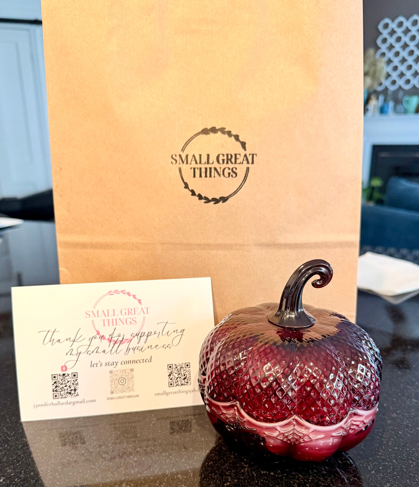 Burgundy Glass Pumpkin Soy Wax Candle