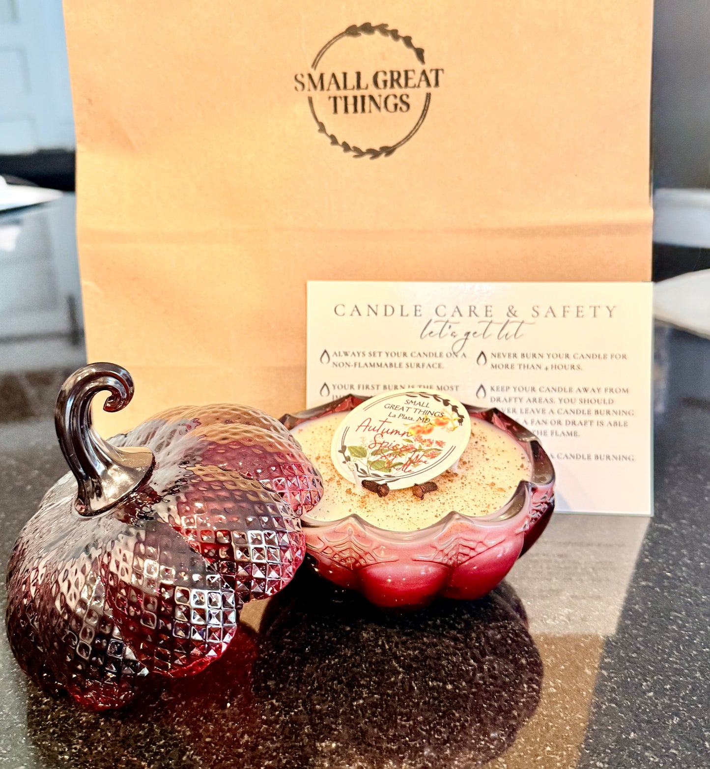 Burgundy Glass Pumpkin Soy Wax Candle