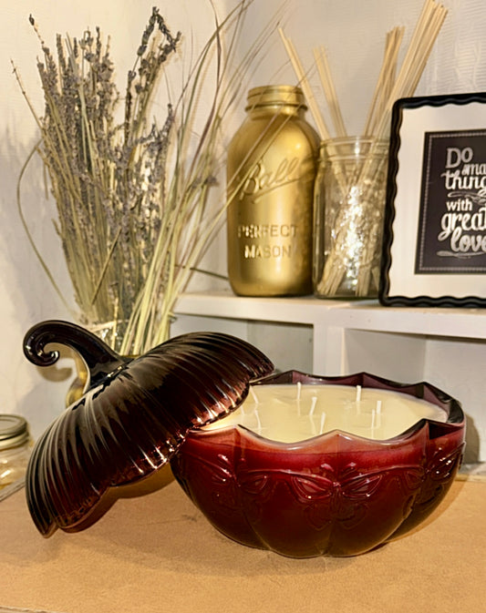 Large Burgundy Butterfly Pumpkin Custom Soy Wax Candle