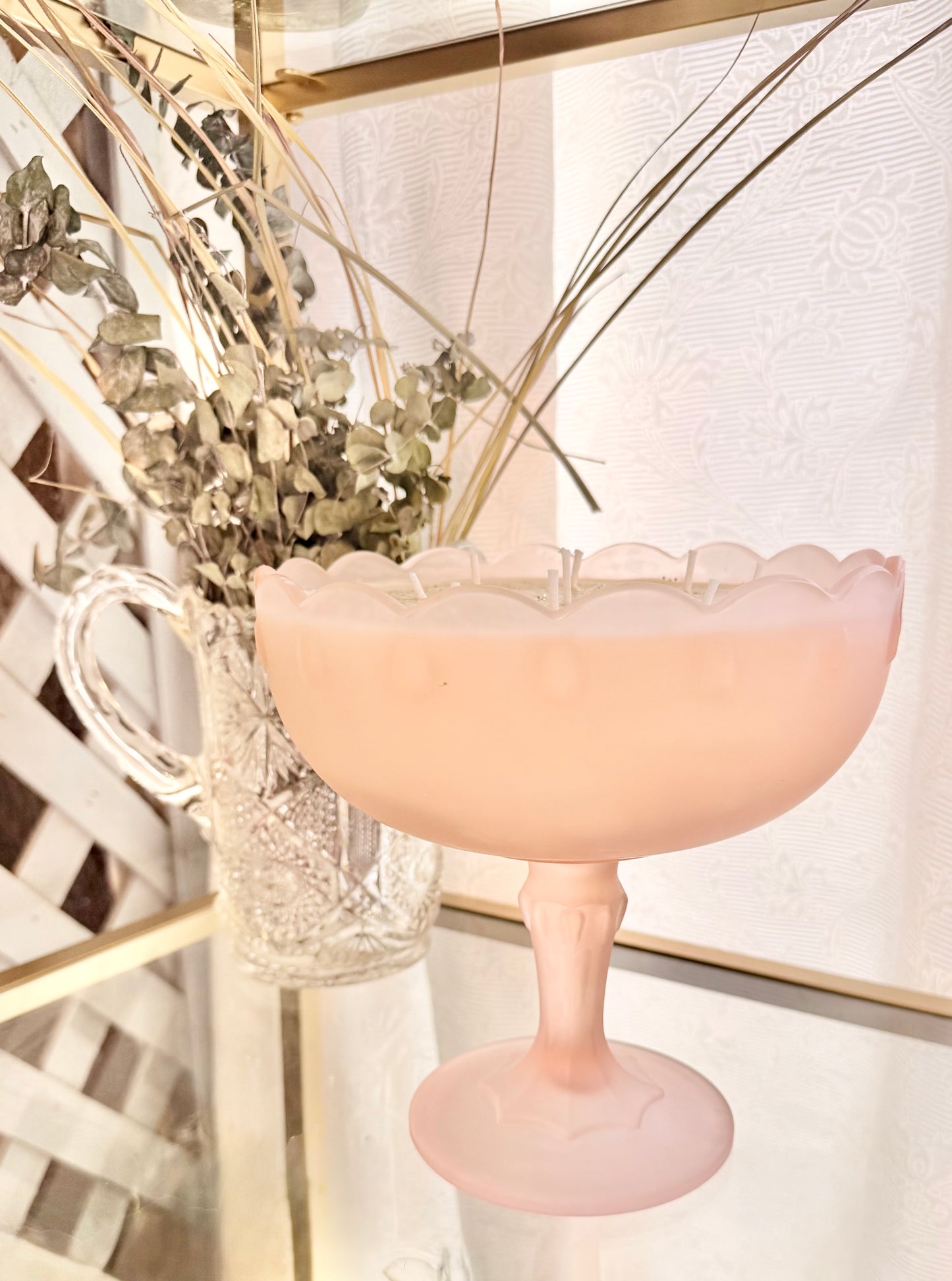 Frosted Pink Tear Drop Compote Soy Wax Candle