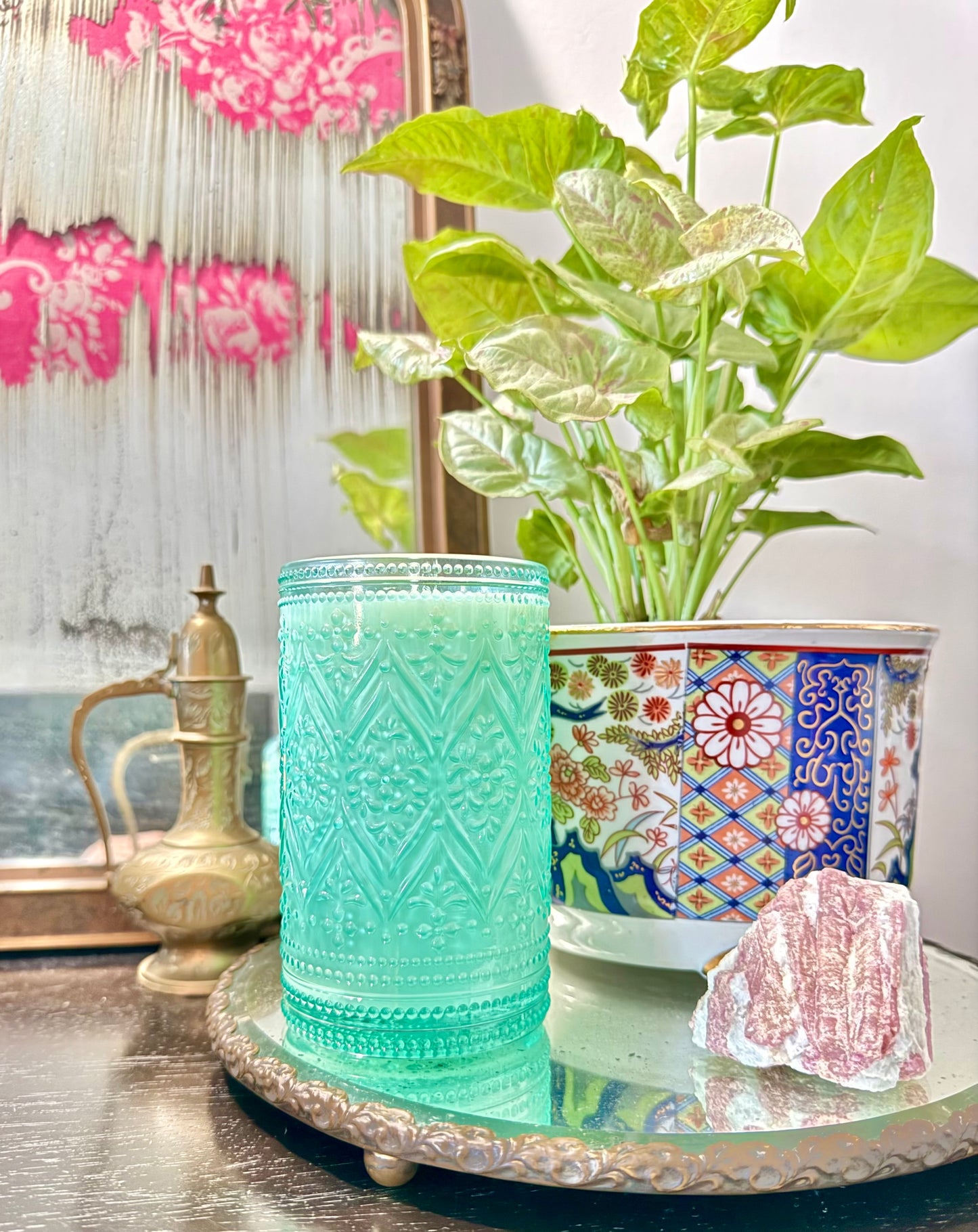 Teal Drinking Glass Soy Wax Candle