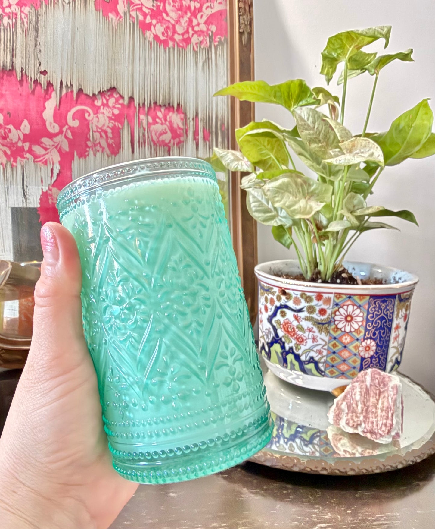 Teal Drinking Glass Soy Wax Candle