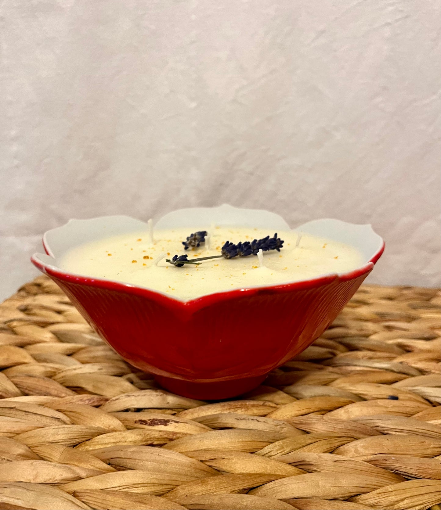Red Flower Bowl Soy Wax Candle