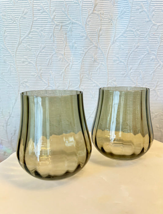 Green Stemless Wine Glasses Custom Candle set of 2