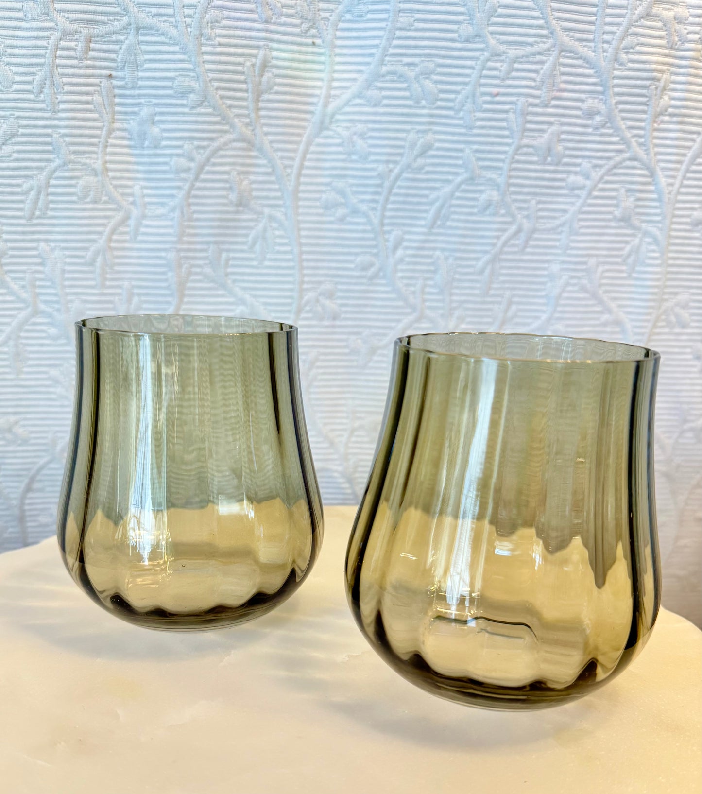 Green Stemless Wine Glasses Custom Candle set of 2