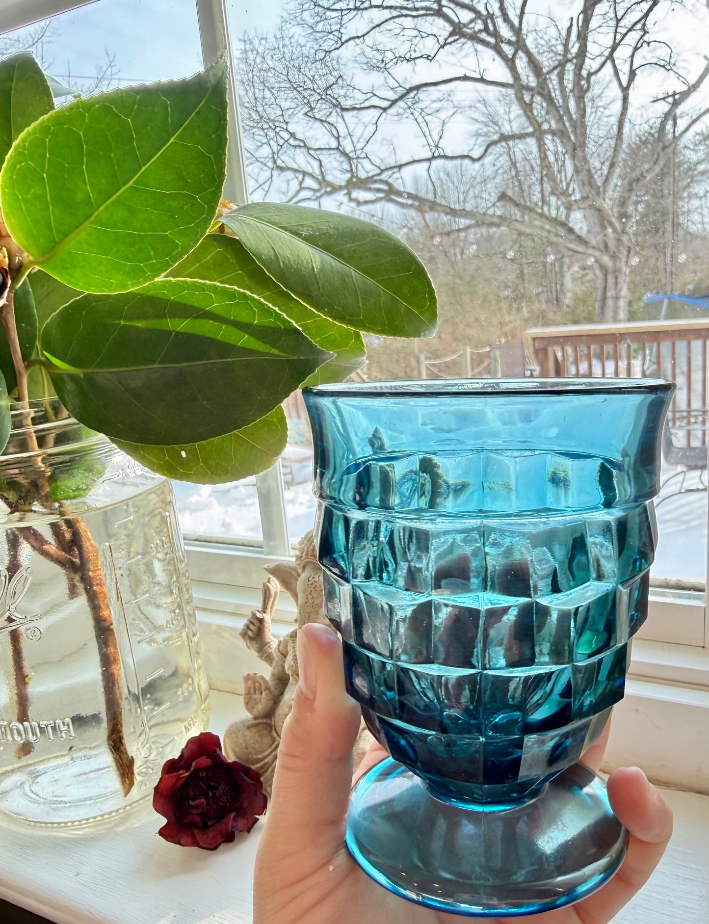 Custom Mid-Century Retro: Vintage Whitehall Blue Cubist Glass Candle