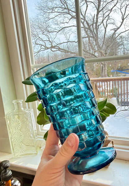 Custom Mid-Century Retro: Vintage Whitehall Blue Cubist Glass Candle