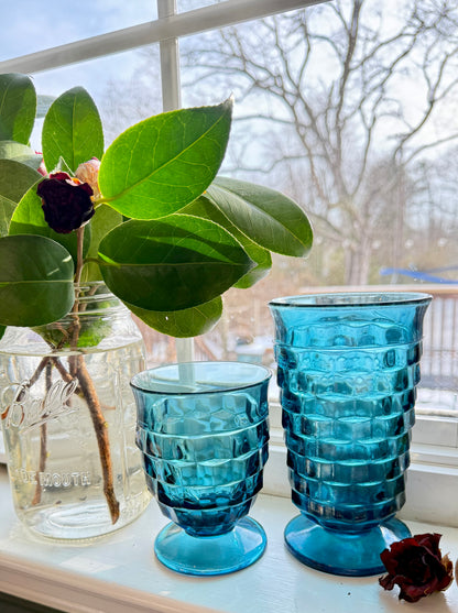 Custom Mid-Century Retro: Vintage Whitehall Blue Cubist Glass Candle