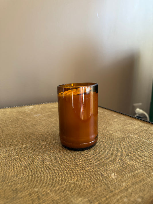 Amber Beer Bottle Cut into a Drinking Glass