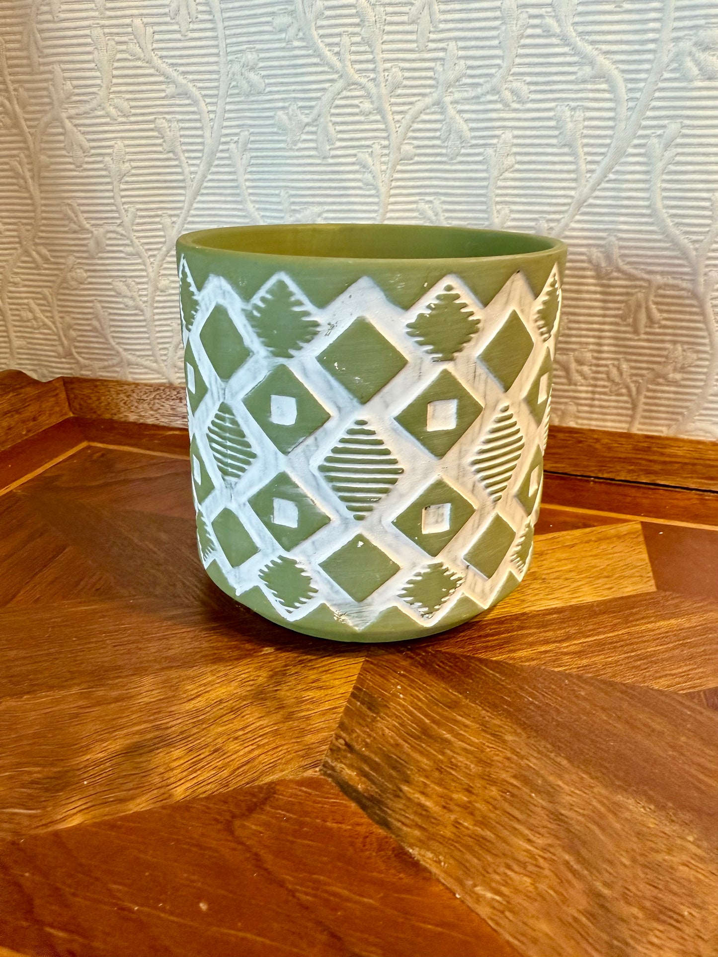 Green and White Planter Custom Candle