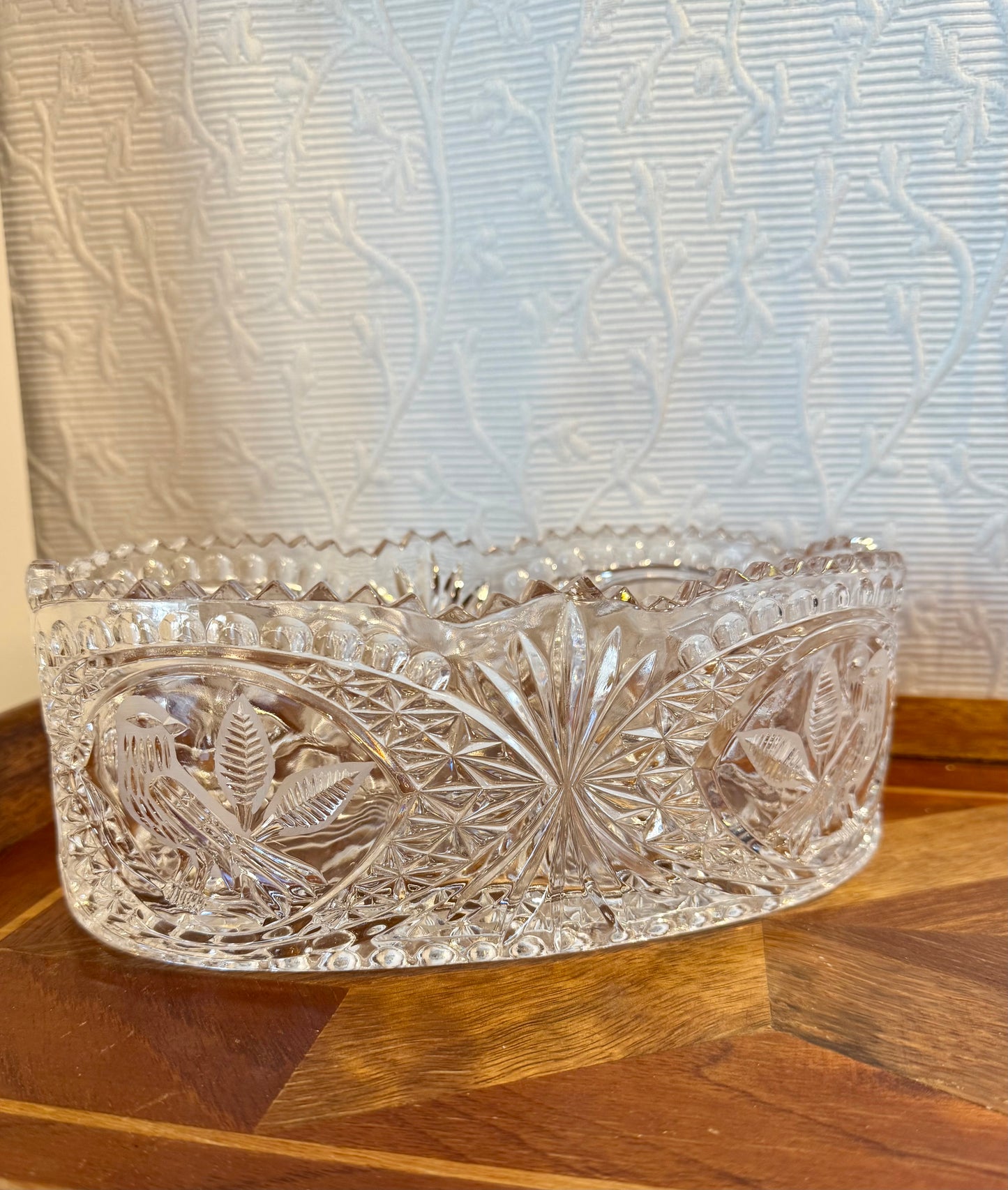 Oval Crystal Dish with Birds Custom Candle