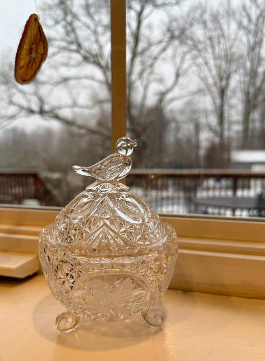 Crystal Candy Dish with Bird Lid Custom Candle