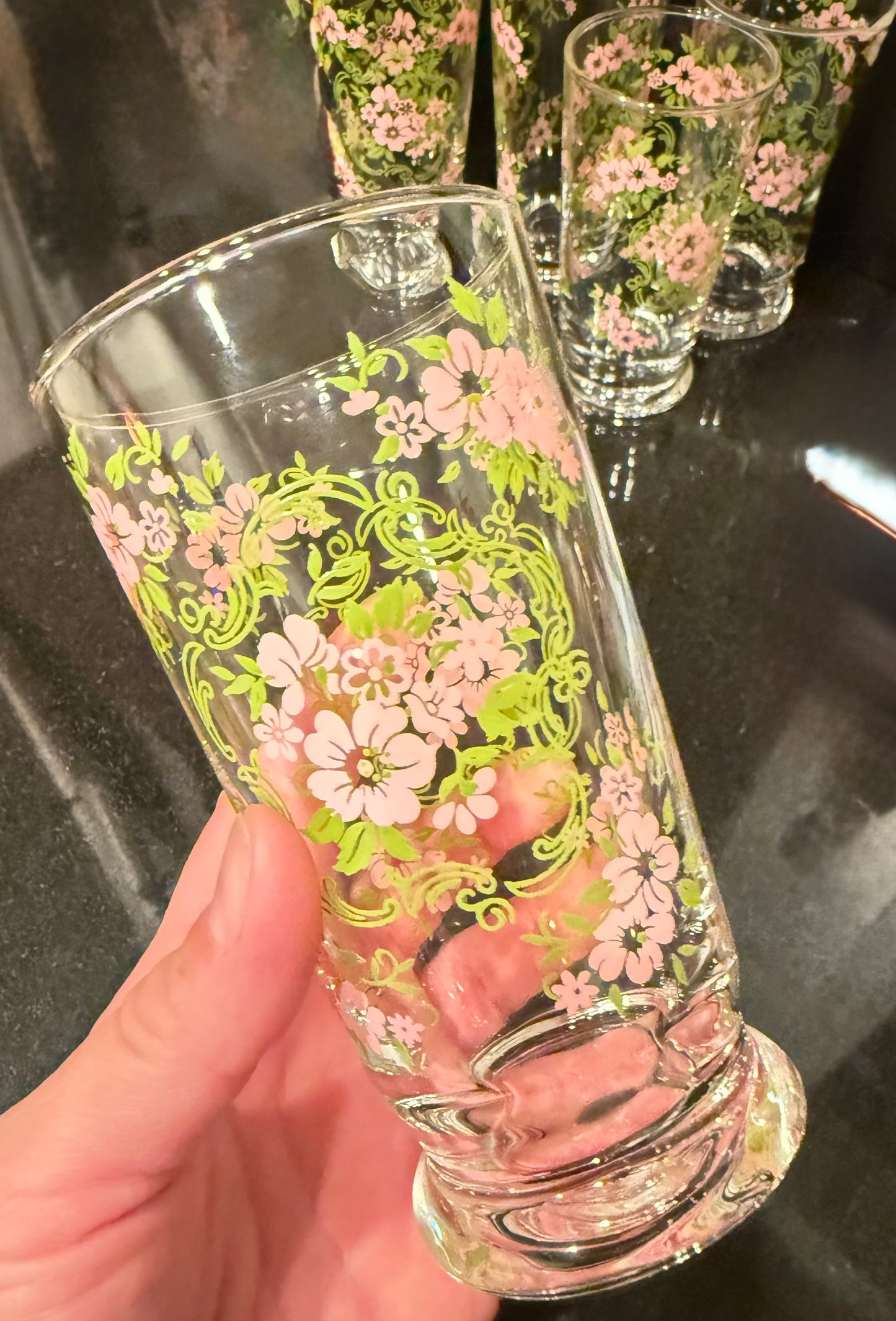 Custom Vintage Charm: Vintage Libbey Pink Floral Tumbler Candle