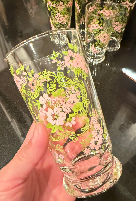 Custom Vintage Charm: Vintage Libbey Pink Floral Tumbler Candle