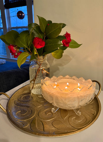 Glowing Elegance: Footed Crystal Bowl Lemongrass Lime Candle