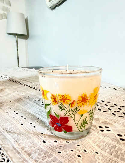 Bright Wildflowers: Retro Glass Strawberry Shortcake Soy Candle