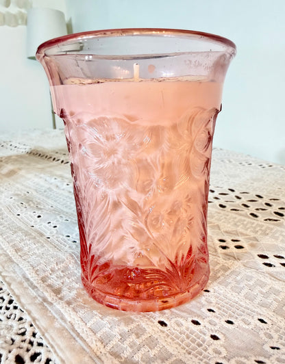 Vintage Blush Florals: Pink Depression Glass Candle