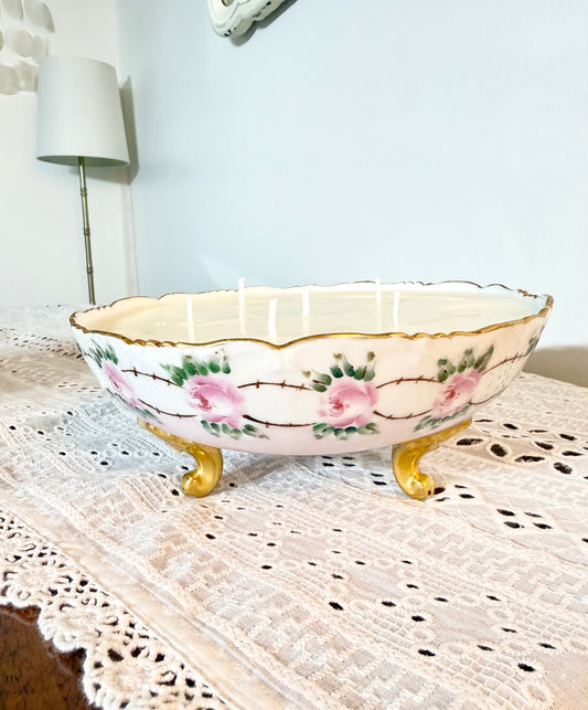 Vintage Romance: Footed Porcelain Orange Lavender Candle