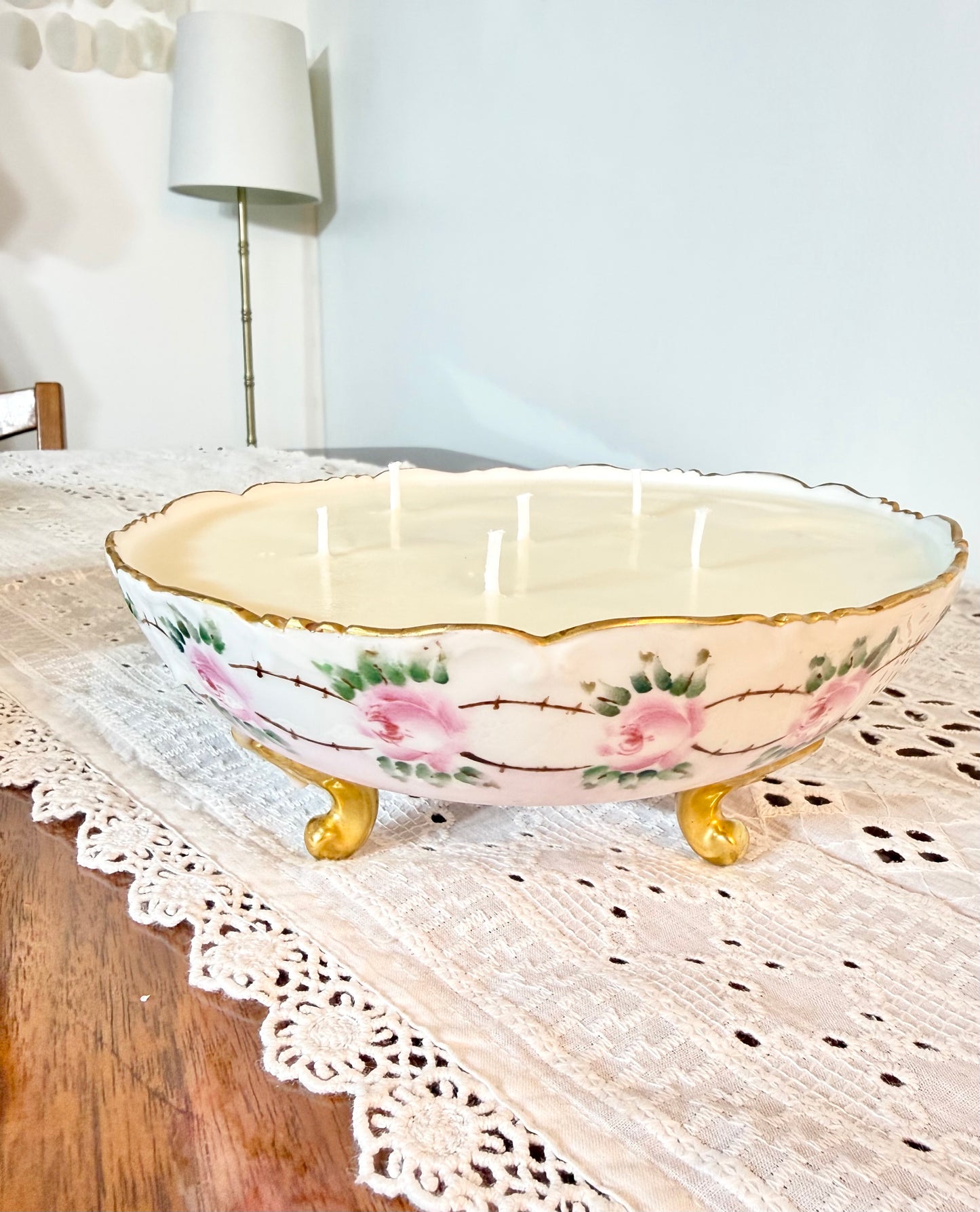 Vintage Romance: Footed Porcelain Orange Lavender Candle