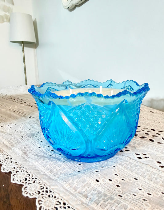 Mid-Century Brilliant Blue: Kemple Pressed Glass Candle