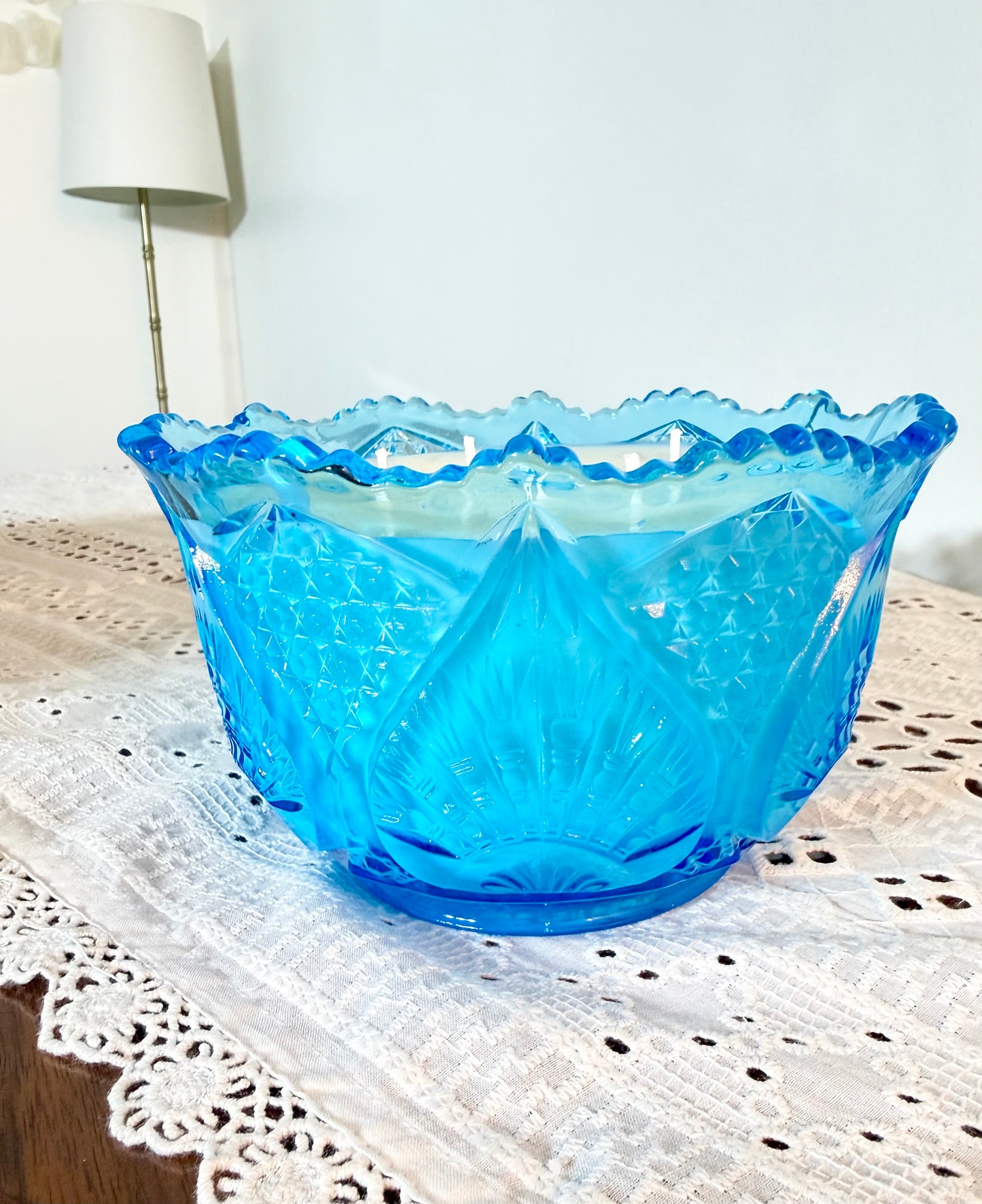 Mid-Century Brilliant Blue: Kemple Pressed Glass Candle