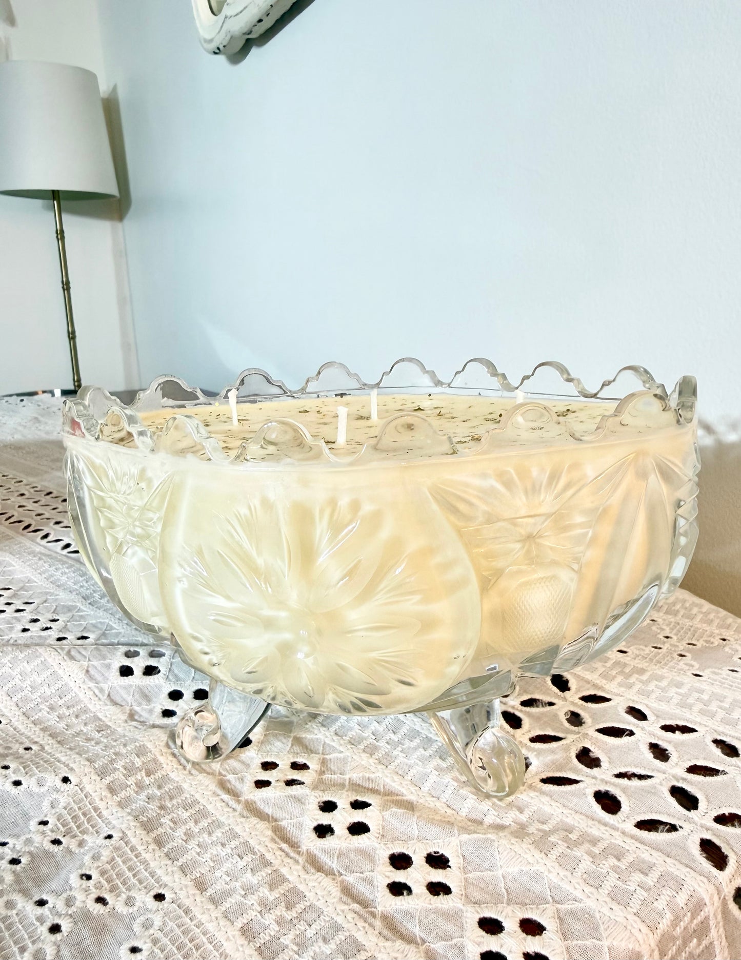 Glowing Elegance: Footed Crystal Bowl Lemongrass Lime Candle