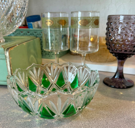 Green and Clear Geometric Bowl Candle