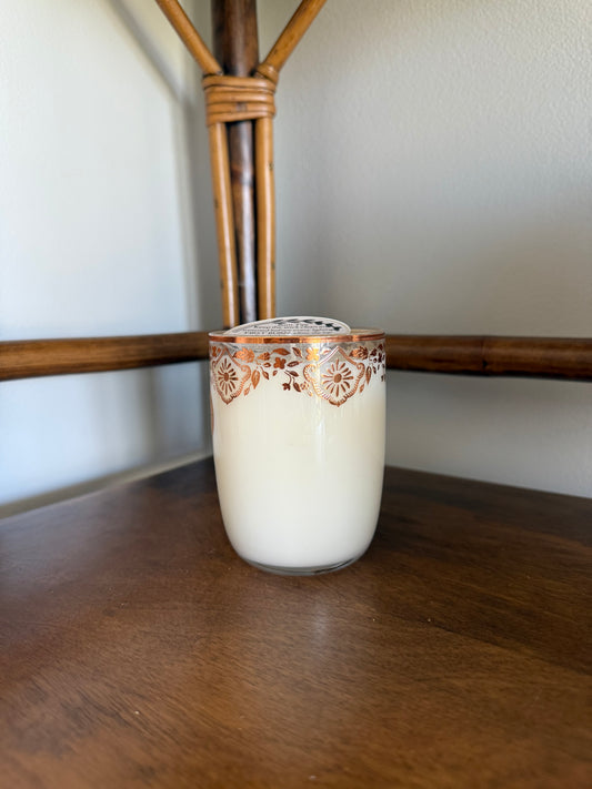 Adorable Juice Glass with Copper Trim Candle