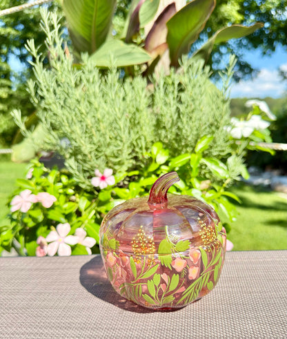 Pink Glass Floral Pumpkin Custom Candle