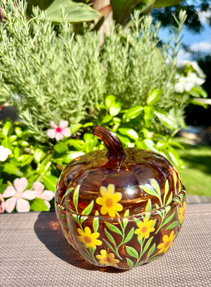Amber Glass Floral Pumpkin Custom Candle