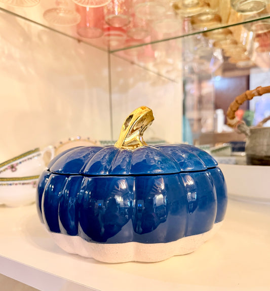 Deep Blue and White Pumpkin Canister Custom Candle