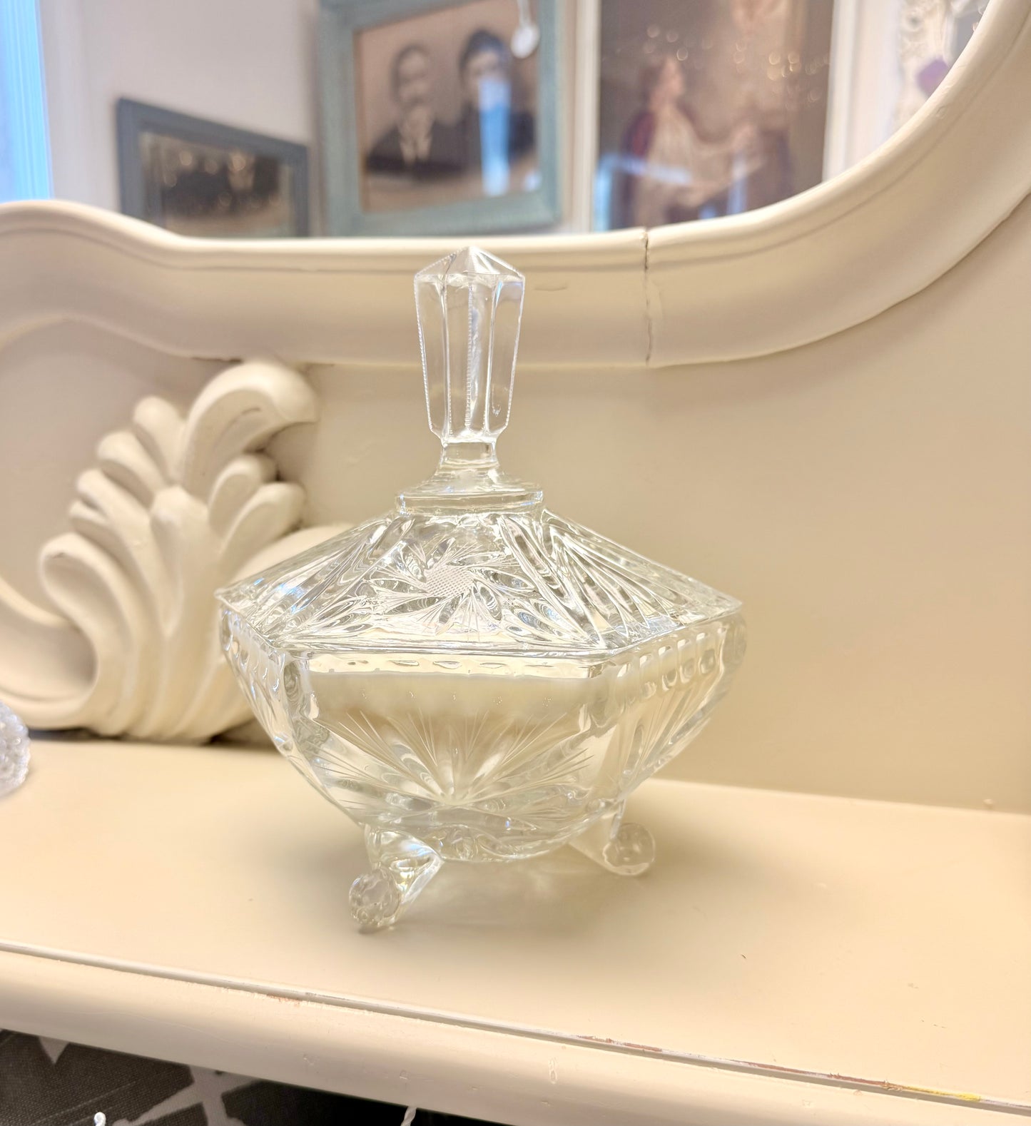 Hexagonal Footed Covered Crystal Candy Dish Soy Wax Candle