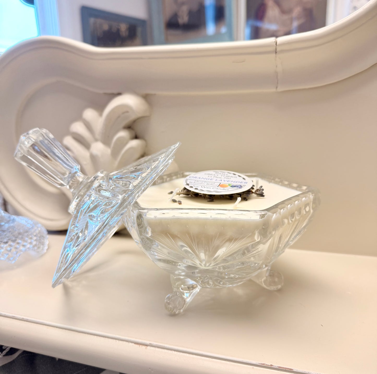 Hexagonal Footed Covered Crystal Candy Dish Soy Wax Candle